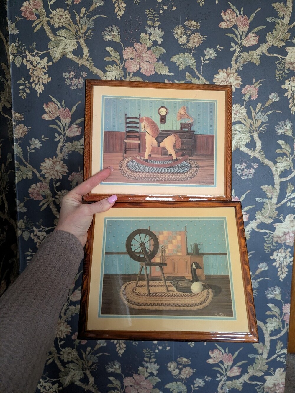Country Folk Art Still Life Prints Epoxied Onto Wood Wall Hanging